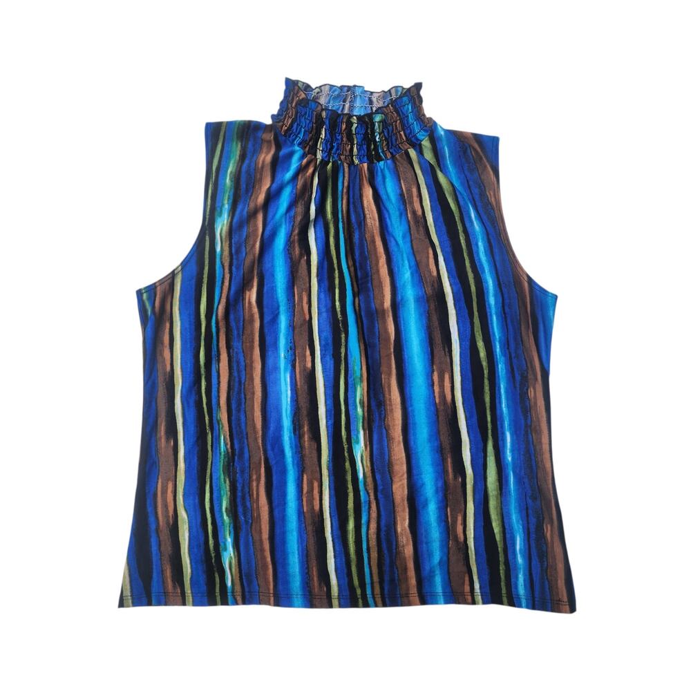 Sere Nade Sleeveless Mock Neck Top XL Multicolor Striped Stretch Blouse